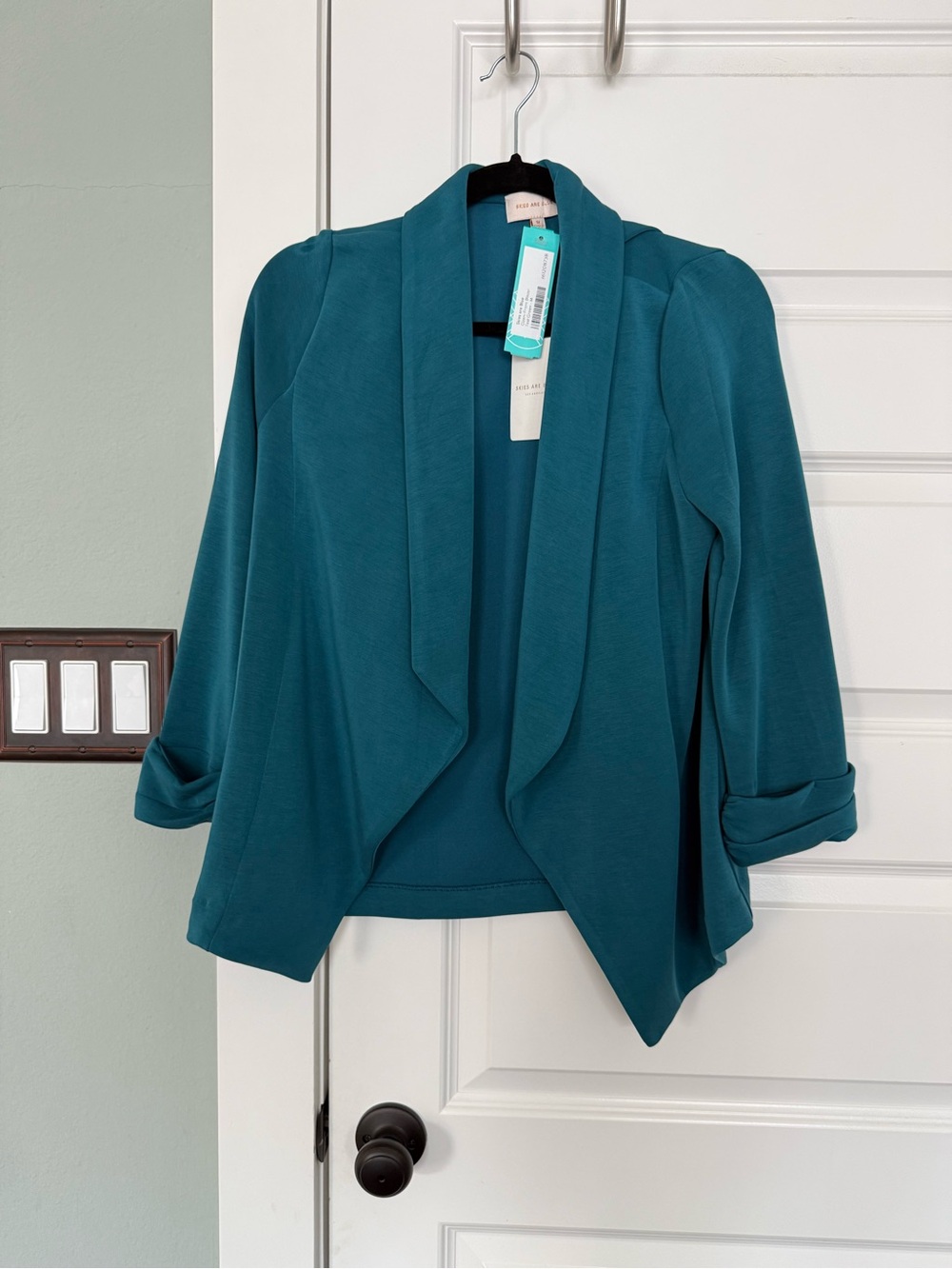 Skies Are Blue Teal Open-Front Draped Cardigan